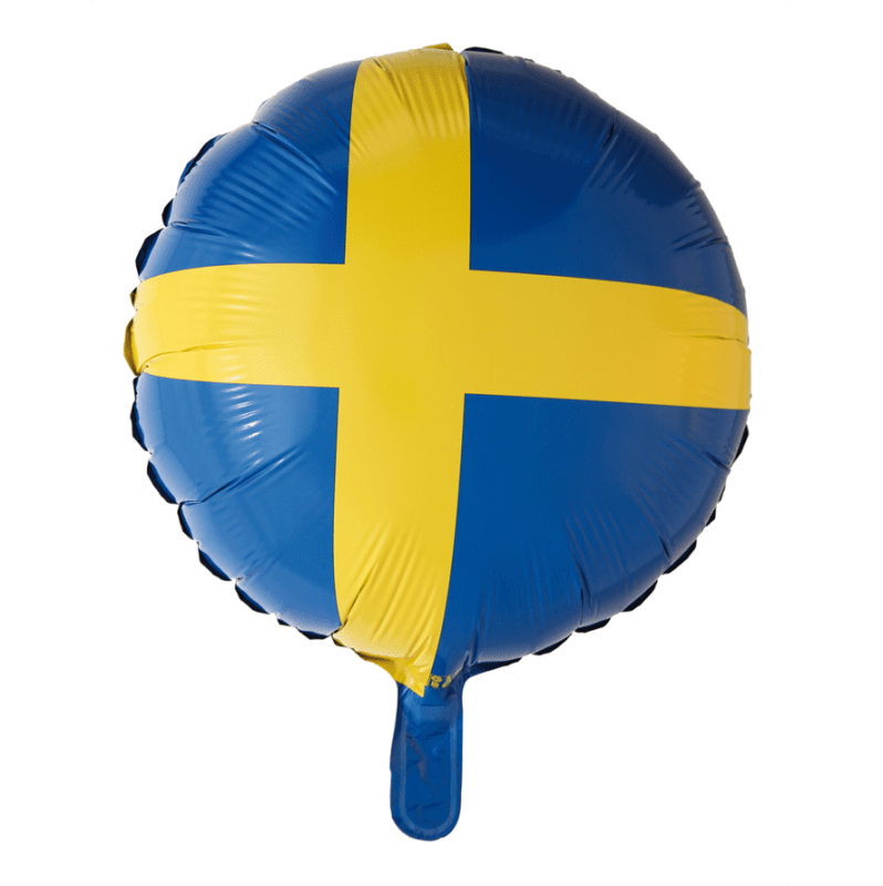 Heliumballong rund med svenska flaggan hos Partyninja